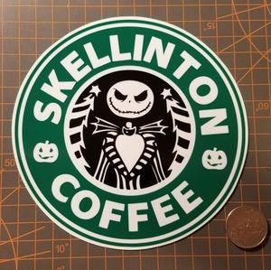 Skellinton Coffee Sticker Nightmare Before Christmas Jack